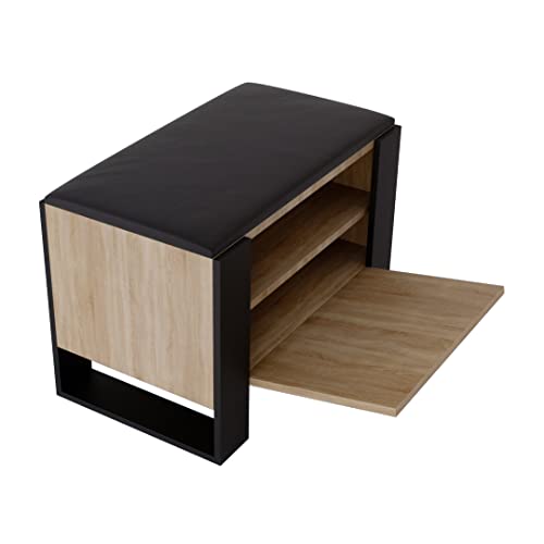 MRBLS Schuhschrank mit Sitzbank - Modernes Design & Robuste Qualität – Schuhregal Geschlossen Schuhbank Garderobenbank mit Sitzfläche Sitzpolster – erhältlich in 6 Farben (Eiche - Schwarz Matt)