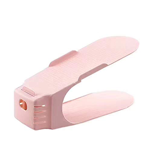 ohfruit 10 Stück verstellbare doppellagige Schuhregale, Schuhstapler/Schuhhalter-Set, 4 höhenverstellbar, platzsparend, rutschfest, Kunststoff für Flur, Schlafzimmer, kleine Räume 1 Pink