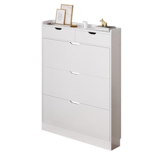 Schuhschrank,Schuhkipper,Schmal Ultradünn Mehrschichtige Schuhschrank,staubdicht,3-Klapptüren,100x17x120cm,Flur Freistehender Weiß Shoe Cabinet.