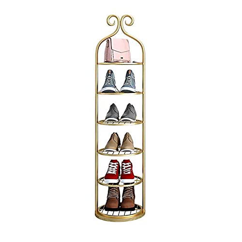 MIAOZHANG Schuhregal Hoch Schmal Metall Schuhablage Schuhschränke Ständer Flur Schuhaufbewahrung Hochglanz Platzsparend Organizer Schrank,Gold,6 Floors