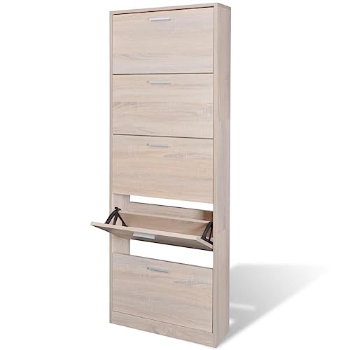 lvssiao schuhschrank schmal, Schuhschrank mit 5 Schuhkippern Holz Eichen-Optik für Eingangsbereich, Flur, Wohnzimmer