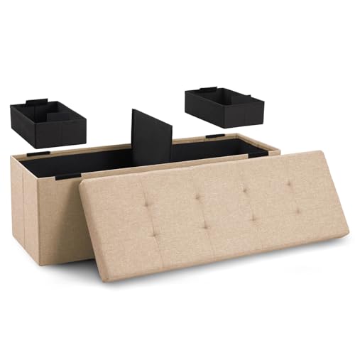 Blumtal Sitzbank mit Stauraum + 2 extra Boxen - Truhenbank mit Stauraum 110x38x38 cm - Sitztruhe mit Stauraum - Bequemer Hocker mit Stauraum - Sitzbox mit Stauraum - Sitzbank Beige - Sitzbox in Beige