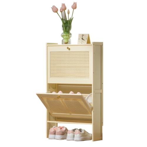 DODOBD Rattan Schuhkipper Schmal,Schuhschrank Schmal Mit Klappen,Schuhkommode,Shoe Cabinet Slim,Schmaler Schuhschrank,Schuhschrank Holz,Für Eingang,Flur,Anti-Kipp-Vorrichtung,Robust