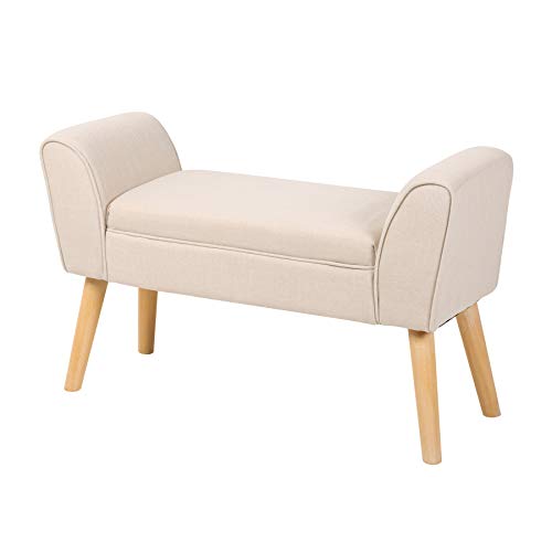 riess-ambiente.de Elegante Sitzbank Scarlett 90cm beige Leinen mit Armlehnen Bank Flurbank Polsterbank