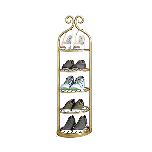 MIAOZHANG Schuhregal Hoch Schmal Metall Schuhablage Schuhschränke Ständer Flur Schuhaufbewahrung Hochglanz Platzsparend Organizer Schrank,Gold,5 Floors