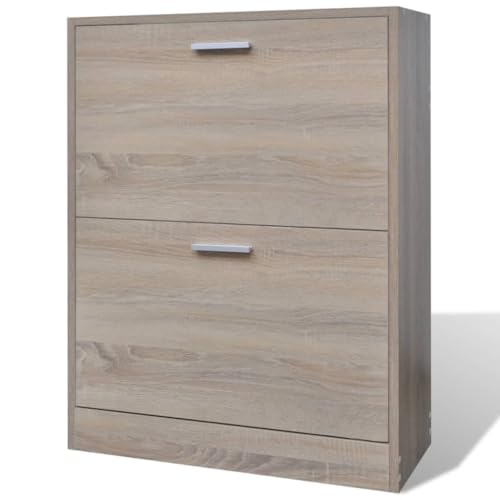 HETFTJN Kleines Regal Schuhaufbewahrung Platzsparend Shoe Cabinet Küchenregal Schmal - Schuhschrank Holz in Eichen-Optik mit 2 Schuhkippern für Hauswirtschaftsraum Schlafzimmer Wohnbereich