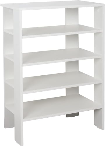 RICOO Schuhregal schmal und hoch 88x55x32cm Standregal Pressholz Weiß WM040-WM, Schuhständer mit 4 Ebenen, Schuhschrank offen, Schuhablagen Flur Shoe Rack, Standregal klein, Schuhregale Weiss