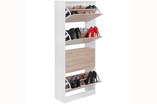 tinkaro Schuhschrank hochkantig ARBIAN Holz Schuhkipper Braun/Weiß