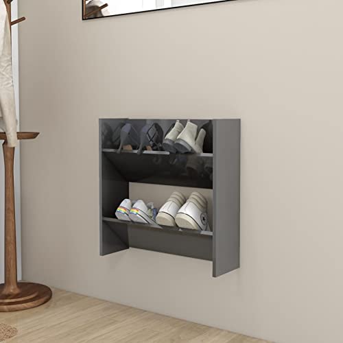 CIADAZ Wand-Schuhschrank, Schuhorganizer, Flurgarderobe, Shoe Cabinet, Schuh Schrank, Flurschrank, Schuhkipper, Schuhaufbewahrung, Hochglanz-Grau 60x18x60 cm Spanplatte