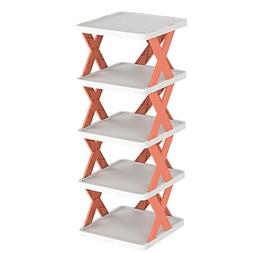 LXURY Mehrschichtiger Schuhregal Faltbares Schuhregal Organizer Schmal Aus Kunststoff Platzsparend Aufbewahrungsorganisator Schuhregalkisten Für Schrank Flur Schlafzimmer Eingang,Orange,4 Tiers