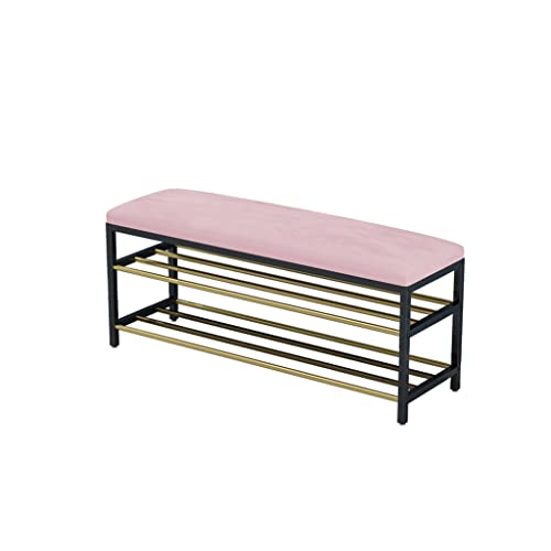 Schuhablage Schuhbank-Rack, Schuheingangbank, Metall-Schuh-Rack-Bank, Organizer mit 2-Tier-Speicherorganisator, ideal for den Eingang des Flur-Wohnzimmers (Pink) Schuhständer ( Color : C )