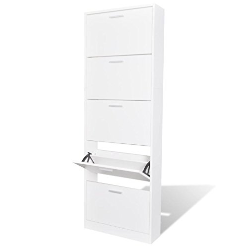 Xichuzi Schuhschrank mit 5 Schuhkippern, Shoe Cabinet, Schuhregal, Schuhe Schrank, Flurschrank, Schuschrankkommode, Weiß Holz