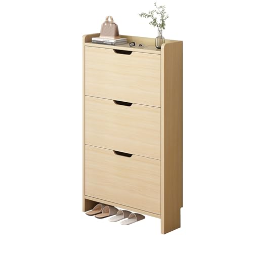 MMOU Schuhkipper Schmal mit 2 Klappen Schuhablage 17 cm Dick Schuhregal Platzsparend Schmal Holz, im Flur, 47 x 17 x 80 cm, Schwarz (Color : White Oak Color, Size : 47 * 17 * 115cm)