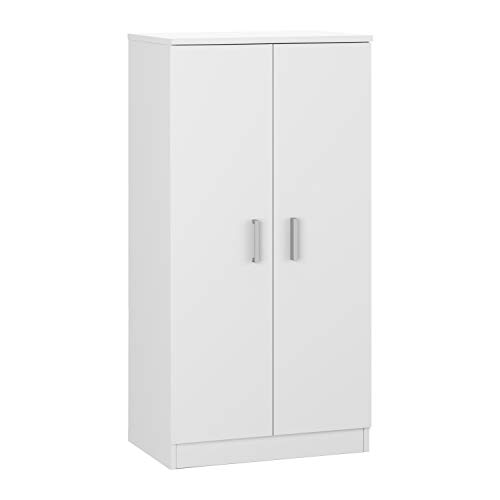 Zweitüriger Schuhschrank, Beistellmöbel, Basismodell, Hochglanz-weiße Oberfläche, Maße: 55 cm (Breite) x 108 cm (Höhe) x 36 cm (Tiefe)