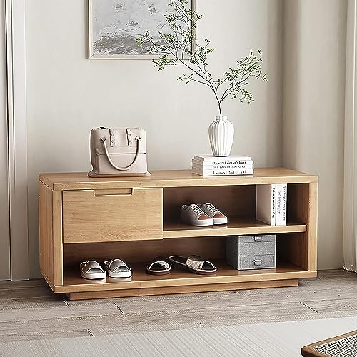 Massivholz-Eingangsbank mit Schublade, Premium-Schuhaufbewahrungsbank, Schuhschrank, Moderne Schuhbank aus Holz, Schuh-Organizer, Möbel, Gelb, 100 x 35 x 44 cm (39 x 14 x 17 Zoll)