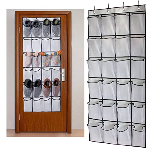 RXMORI Schuh-Organizer über der Tür, Hängender Schuh-Organizer für Den Schrank, Hängendes Schuhregal, Organizer Zum Aufhängen von Schuhen, Aufbewahrungstaschenhalter, Kleiderbügel mit 24 Netztaschen