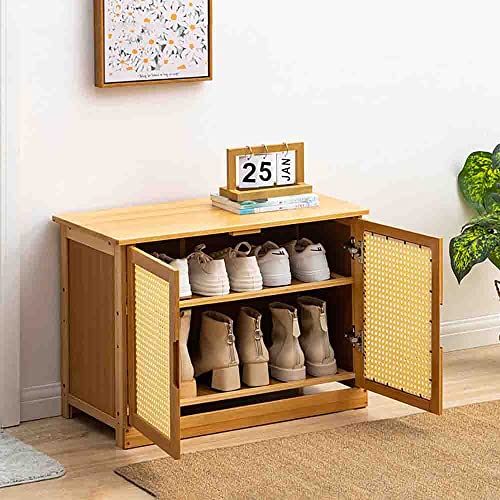 Schuhbank mit Sitzbank, Bambus Schuhschrank, Schuhregal mit 2 Ablagen, Schuhablage für den Eingangsbereich Flur Wohnzimmer Schlafzimmer,125X32X47CM,Einfach zu Montieren