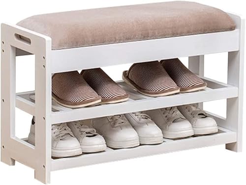 Schuhbank aus Holz, 2-stöckiges Schuhregal mit PU-Sitzkissen für den Flureingang 71 × 28 × 45 cm (Color : Color#2, Size : Without Drawer)