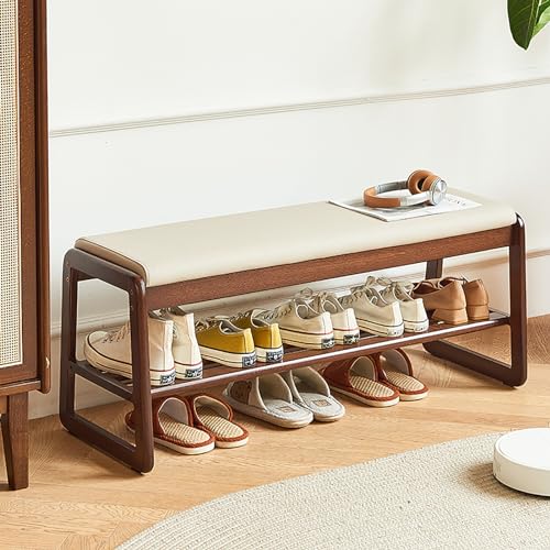 NCLOYN 2-stufige Schuhbank, Schuh-Organizer Aus Massivem Holz, Moderne Schuhregal mit Gepolstertem Sitz, Trägt Bis Zu 330 Pfund, Ideal für Eingangsbereich, Wohnzimmer, Flur