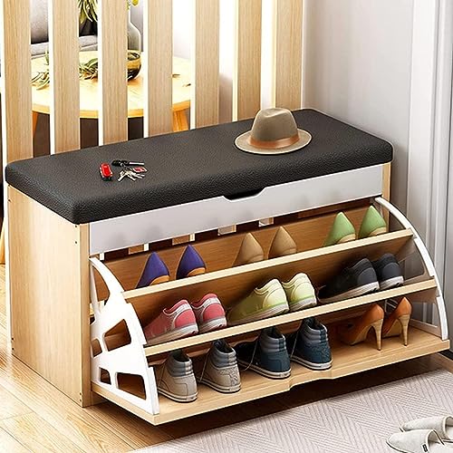 CATANK Moderner Schuhschrank mit 3 Fächern, Schuhbank, 3-stufige Schuhregalbank aus Holz, verstellbar, ideal für Eingangsbereich, Wohnzimmer, fasst bis zu 330 Pfund, 60/80/100 * 30 * 51 c