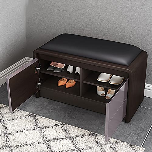 Schuhschrank im Eingangsbereich mit versteckter Aufbewahrung,Premium-Schuhbank aus massivem Holz,Schuh-Organizer,Schuhregal,Moderne Aufbewahrungsbank aus Kunstleder-B(32x18x14inch)