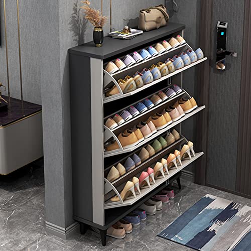 Schuhschrank mit 3 Klappen, Modernes Freistehendes Schuhregal, Schuhaufbewahrung, Schuhregal Schuhkipper, Holz Schuhregal Mit Metallbeinen für Schrank, Wohnzimmer ( Color : Grigio , Size : 90x24x120cm