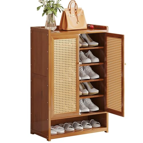 Rattan-Sideboard Schuhregal Holzfarbe Massivholz,Schuhschrank,Mit 2 TüRen,Aufbewahrungsschrank Schuh, Holz, Flurschrank,FüR Wohnzimmer, Eingangsbereic,Schlafzimmer