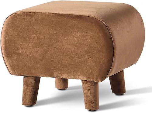 CATANK Fußhocker Hocker Sitz Fußhocker, Schuhbank Hocker Pouffe Fußhocker Pouf Bank Holz Samt Gepolsterter Fußstützenhocker-Kaffeefarbe 40X33X33Cm(16X13X13Zoll)