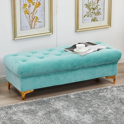 CATANK Samt-Sitzbank mit Stauraum, Premium-Polsterbank mit Stauraum, Modernes Zuhause, Schlafzimmer, Wohnzimmer, Flur, Fußhocker, Schuhbank, Multifunktionsbänke, Seeblau, 60 x 45 x 40 cm