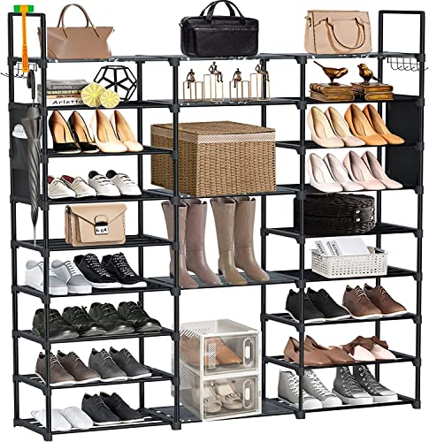 Jolitac Schuhregal mit 9 Ebenen Hoch, DIY Schuhablagen aus Metall,Schuhe Aufbewahrung, offener Schuhständer Schuhschrank Schmal Standregal für Wohnzimmer, Ankleidezimmer und Flur 125x30x185cm