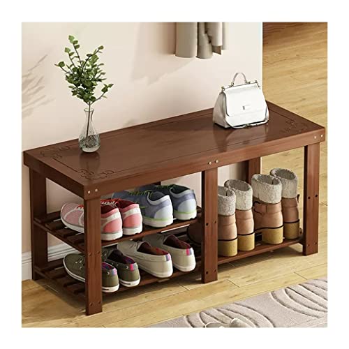 NEPHEW Sitzbank Mit Stauraum Schuhbank Bambus-Aufbewahrungsbank Eingangsbereich 2-stufiger Schuhregal-Organizer for Eingangsbereich Flur Tür Mudroom (Color : Brown A, Size : 88 * 27 * 45cm)