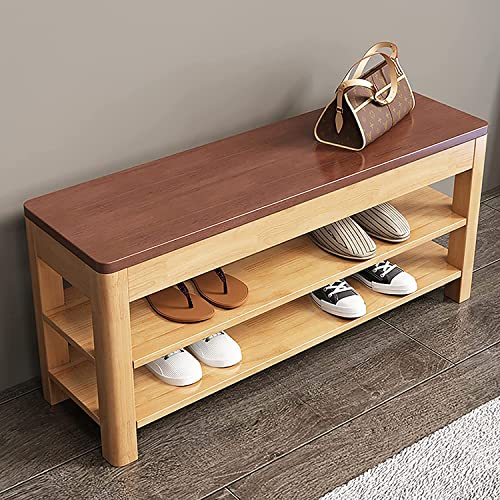 39''Schuhbank aus massivem Holz, 3-stufiges Schuhregal aus Holz, Bank, Schuhorganisator, hochwertige Eingangsbereich, Multifunktions-Aufbewahrungsbank, Massivholz 100 x 45 x 30 cm