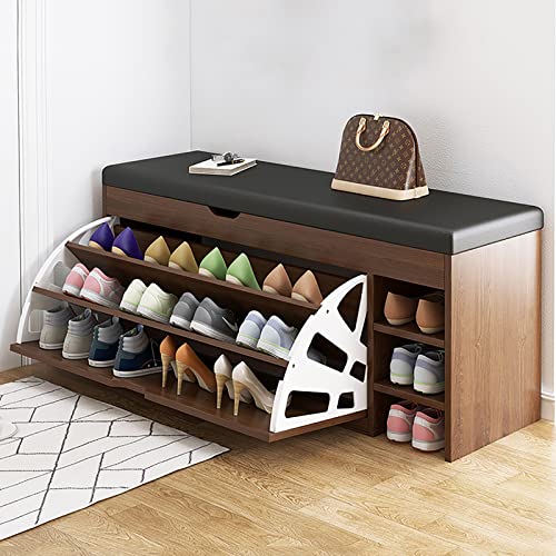 Schuhbank mit Kissen,Schuhbank aus massivem Holz im Eingangsbereich,moderner Schuhschrank,Schuhorganisator,Schuhregalbank mit verstecktem Aufbewahrungseingang,Möbel-Braun 100x34x60cm(39x13x24inch)