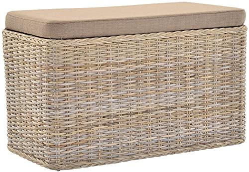 korb.outlet Rattan Wäschekorb Wäschetruhe Sitz gepolstert Honig, Flur-Bank Aufbewahrungsbox mit Deckel Bad-Hocker Sitzhocker Wäschesammler Sitz-Truhe Natur (Grau Natur, Rechteckig)