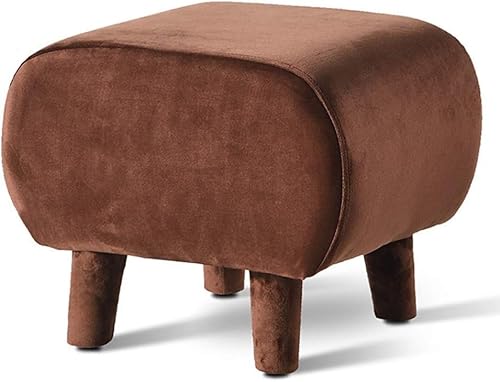 CATANK Hocker Sitz Fußhocker Ottomane, Schuhbank Hocker Fußhocker Pouf Bank Holz Samt gepolstert Fußstütze Hocker-braun 40x33x33cm(16x13x13inch)