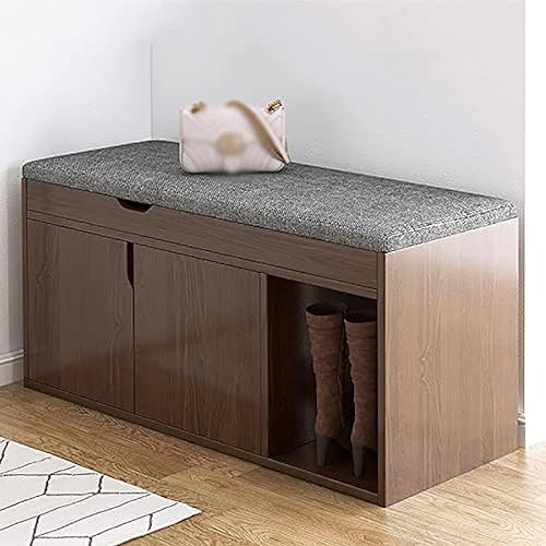 CATANK Schuhbank aus Holz mit Schublade, moderner Schuhschrank mit Tür, Schuhbank für den Eingangsbereich mit gepolstertem Sitz, E-Walnuss, 80 x 30 x 51 cm (31 x 12 x 20 Zoll)