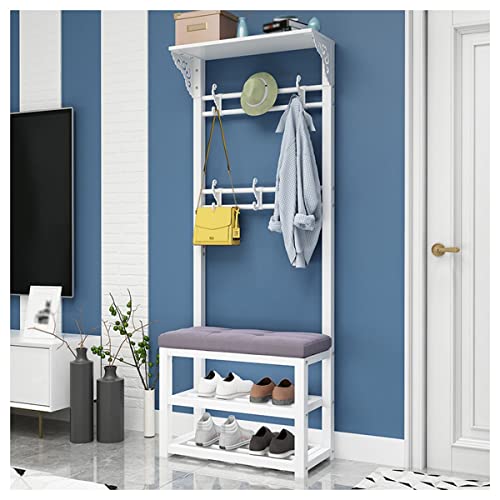 OTBK Garderobe Mit Sitzbank,Stauraum Unter Der Sitzfläche, Flurregal, Im Flur, Wohnzimmer, Schlafzimmer, Aus Bambus, Höhe 172 cm (Color : White Gray, Size : 100x30x172CM)