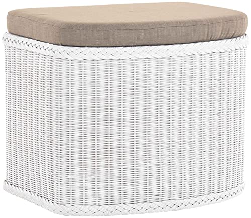 korb.outlet Rattan Wäschekorb Wäschetruhe in der Farbe Weiss mit gepolsterten Sitz Großer heller Wäschesammler/Sitztruhe Natur-Rattan Badhocker/Sitzhocker