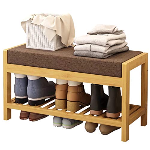 Schuhständer Bambusschuh Rack / Schuhbank mit Leinenkissen Home Storage Hocker Multifunktionseingang Eingang Schuhgestell Geeignet for Flur Schlafzimmer Wohnzimmer Schuhablagen ( Size : Medium )