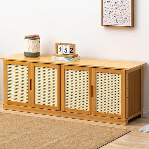 HHCTEBEC Schuhaufbewahrungsbank mit TüRen, Eingangsbank mit Aufbewahrung, Bambus-Schuhbank für Schlafzimmer, Badezimmer, Flur, Schrank Oder Wohnzimmer,A-124 * 32 * 47cm