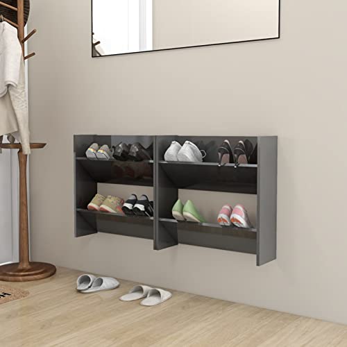 CIADAZ Wand-Schuhschränke 2 STK Schuhorganizer, Flurgarderobe, Shoe Cabinet, Schuh Schrank, Flurschrank, Schuhkipper, Schuhaufbewahrung, Hochglanz-Grau 60x18x60 cm Spanplatte