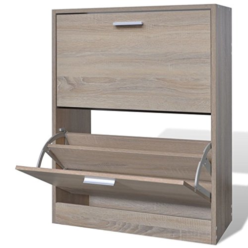 ZEYUAN Schuhschrank, Schuhorganizer, Flurgarderobe, Shoe Cabinet, Schuh Schrank, Flurschrank, Schuhkipper, Schuhaufbewahrung, Holz in Eichen-Optik mit 2 Schuhkippern