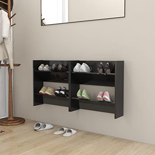 homiuse 2 Stück 60x18x60 cm Wand Schuhschrank mit 2 Kippböden Schuhregal Schmal Hochglanz Schwarz Schuhbank Shoe Rack Schuhkipper Schuhschränke Schuhaufbewahrung Schuhregale Holzwerkstoff