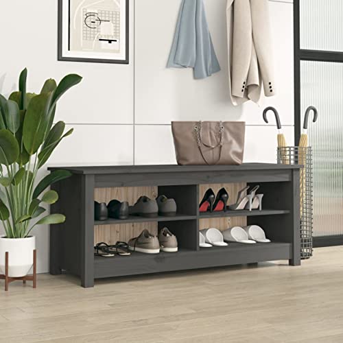 Chusui Schuhbank, Sitzbank Flur, Schuhregal Mit Sitzfläche, Schuhschrank Mit Sitzbank, Garderobenbank, Grau 110x38x45,5 cm Massivholz Kiefer