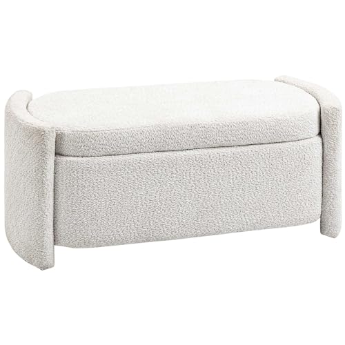 HOMCOM Sitzbank, Bettbank mit Stauraum, Polsterbank mit Deckel, Samtoptik, Aufbewahrungsbank, Truhenbank für Wohnzimmer, Schlafzimmer, Creme, 105 x 44 x 45,5 cm