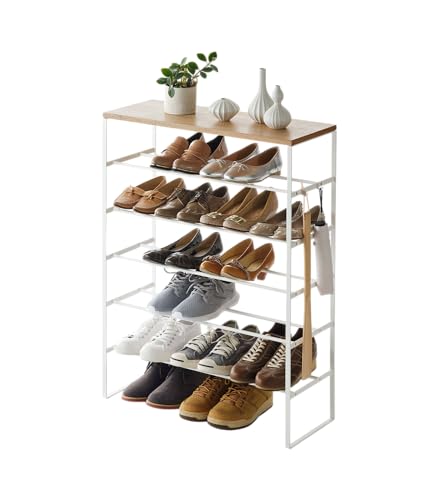 Yamazaki 3369 TOWER Schuhregal mit 6 Ebenen, weiß, Stahl/Holz, Minimalistisches Design, 66 x 25 x 87 cm (LxBxH)