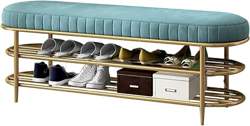 Schuhbank mit Flanellkissen aus Metall – leichte Luxus-Bett-Endbank, doppellagiges Schuhregal – Flur-Organizer