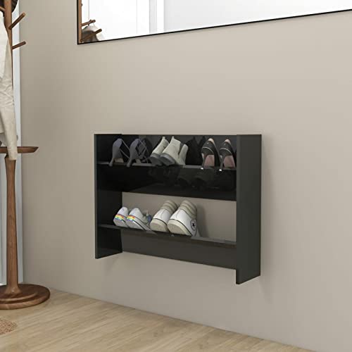 CIADAZ Wand-Schuhschrank, Schuhorganizer, Flurgarderobe, Shoe Cabinet, Schuh Schrank, Flurschrank, Schuhkipper, Schuhaufbewahrung, Hochglanz-Schwarz 80x18x60 cm Spanplatte