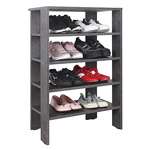 RICOO Schuhregal schmal und hoch 88x60x32cm Standregal Pressholz Betonoptik Grau WM040-BG, Schuhständer mit 4 Ebenen, Schuhschrank offen, Schuhablagen Flur Shoe Rack, Schuhablage klein, Schuhregale