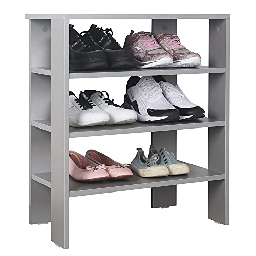 RICOO Schuhregal schmal und hoch 70x60x32cm Standregal Pressholz Grau WM039-PL, Schuhständer mit 3 Ebenen, Schuhschrank offen, Schuhablagen Flur Shoe Rack, Standregal klein, Schuhregale